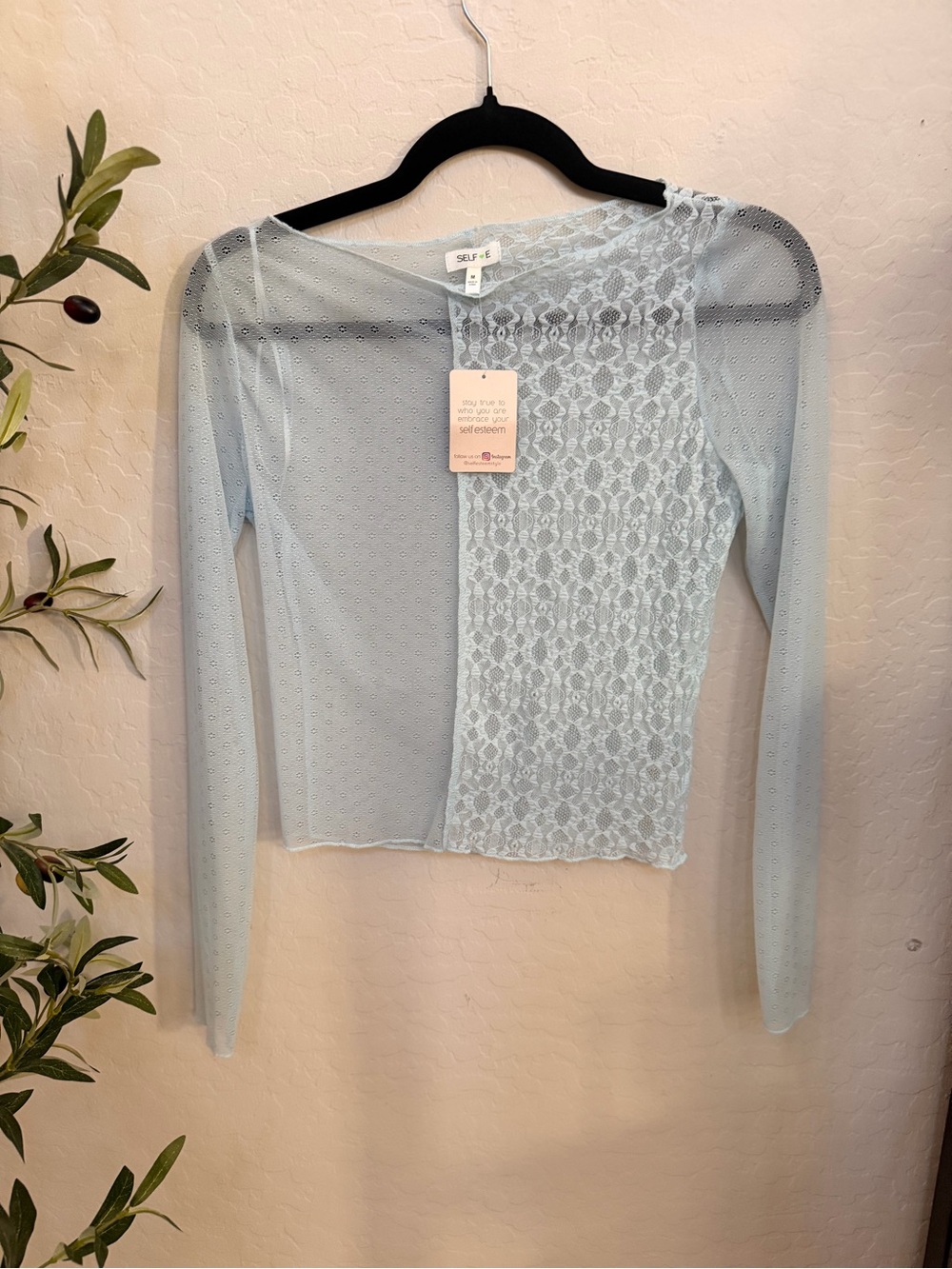 Self Esteem Pale Blue Lace-Trim Long Sleeve Top